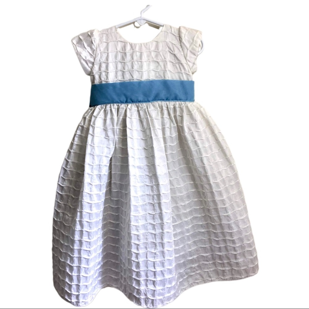 Little Girls Formal Party Dress with Blue Sash